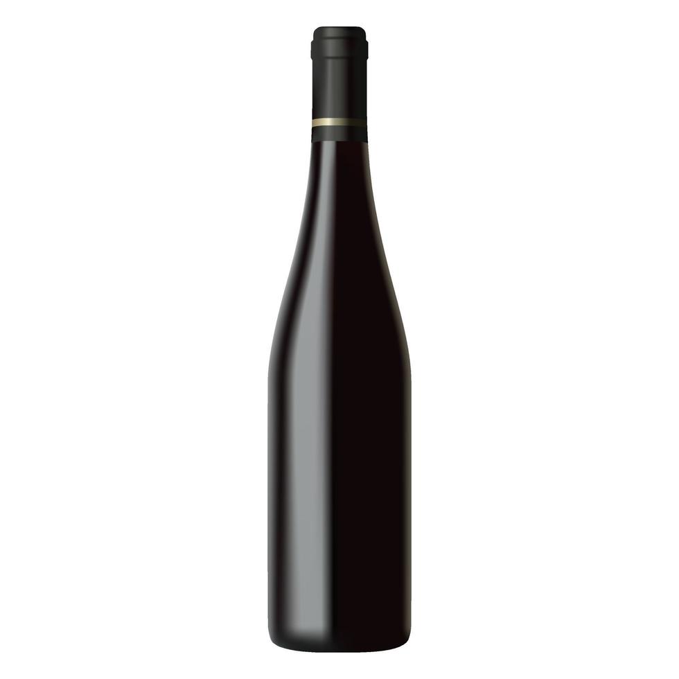 Black wine bottle isolated on white background. Realistic vector illustration