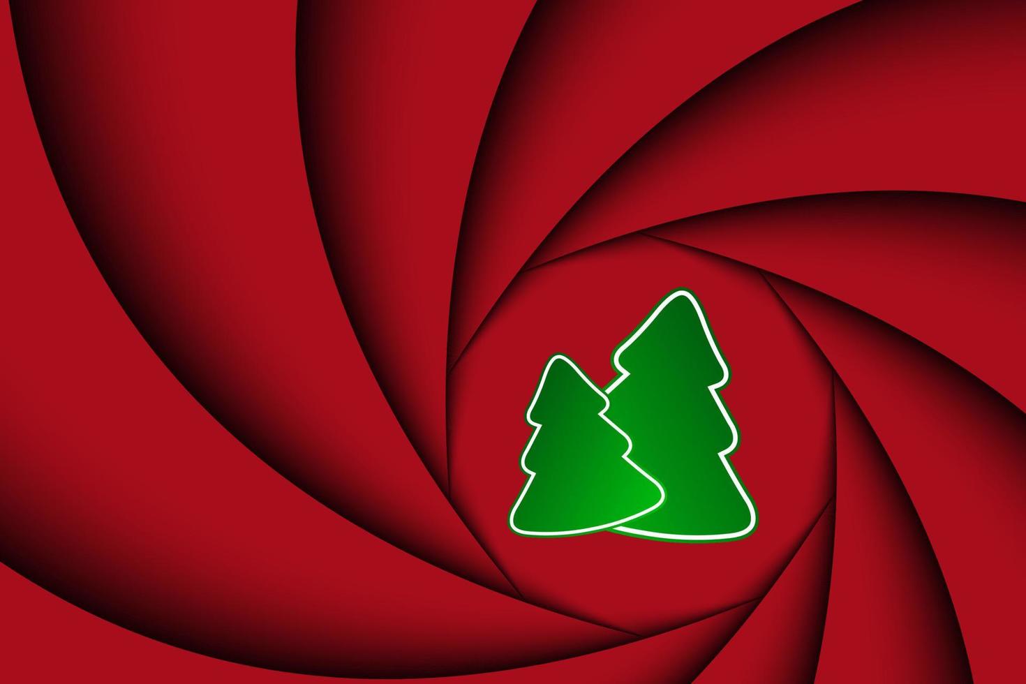 Red Christmas background with two Christmas tree. The appearance of the camera shutter vector