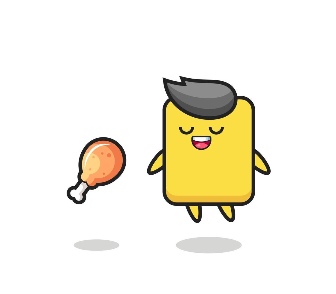 cute yellow card floating and tempted because of fried chicken vector