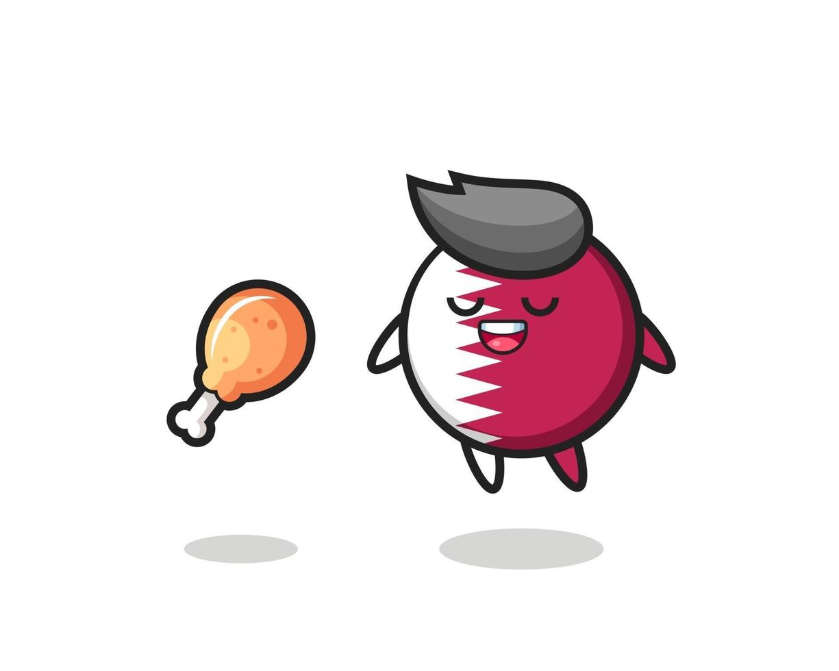 cute qatar flag badge floating and tempted because of fried chicken vector