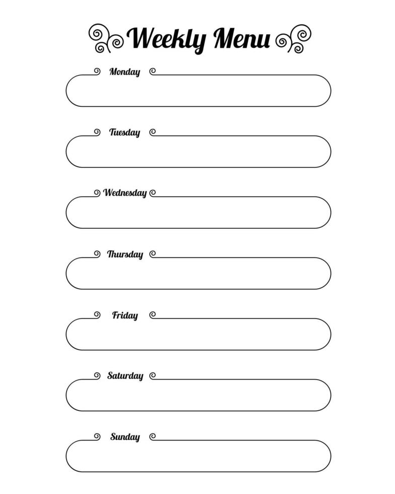 Weekly menu. Meal planner for a week. Vertical blank form vector