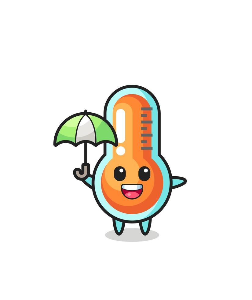 cute thermometer illustration holding an umbrella vector