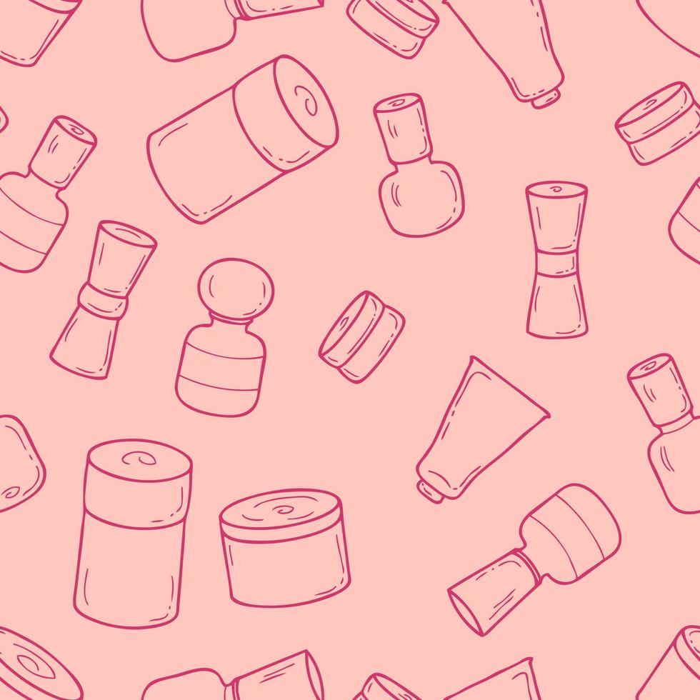 Hand drawn retro style cosmetic jars seamless pattern. vector