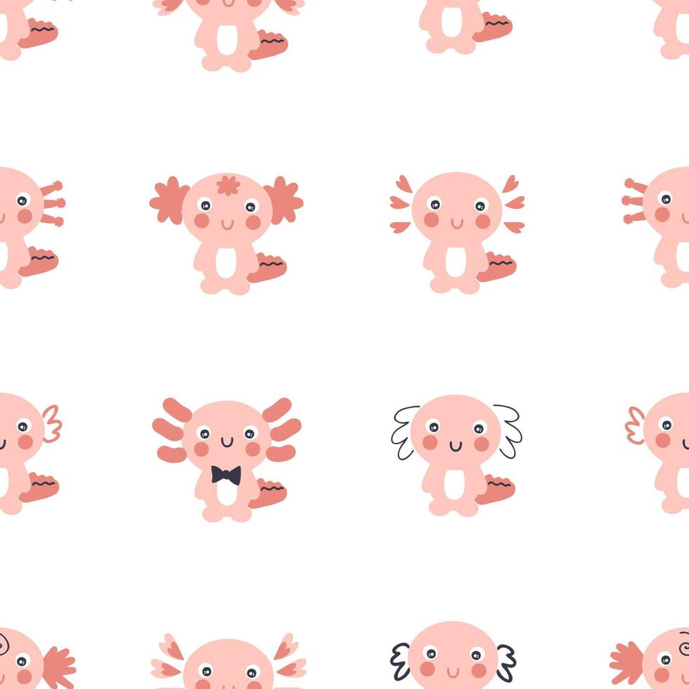 Cartoon style seamless pattern with axolotls. vector