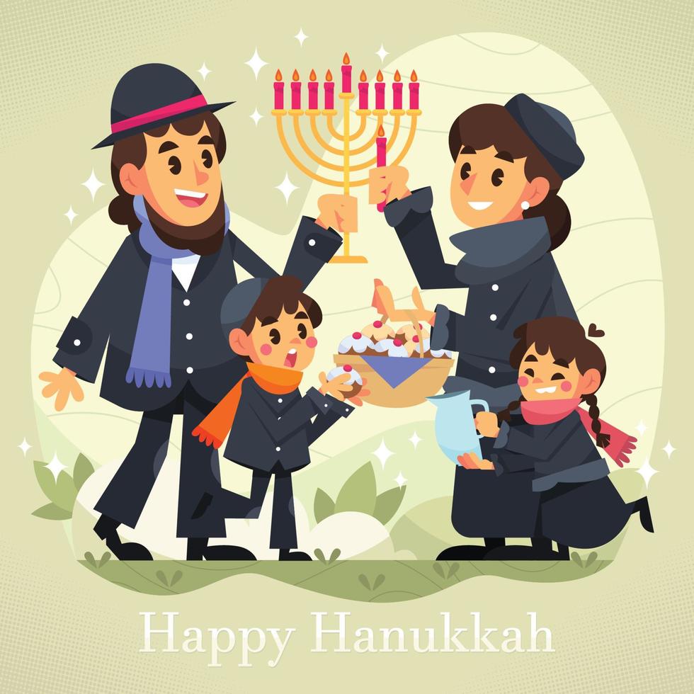 Celebrating Hanukkah with Families Concept vector