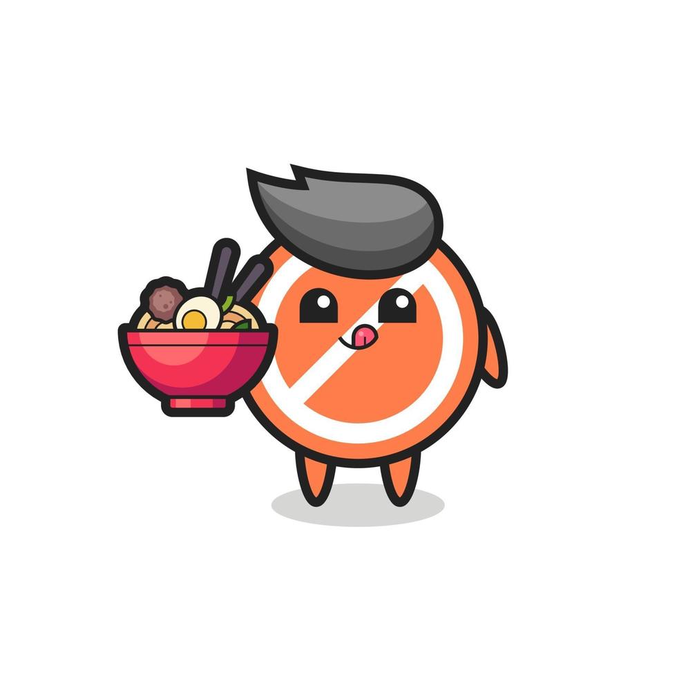 lindo personaje de señal de stop comiendo fideos vector