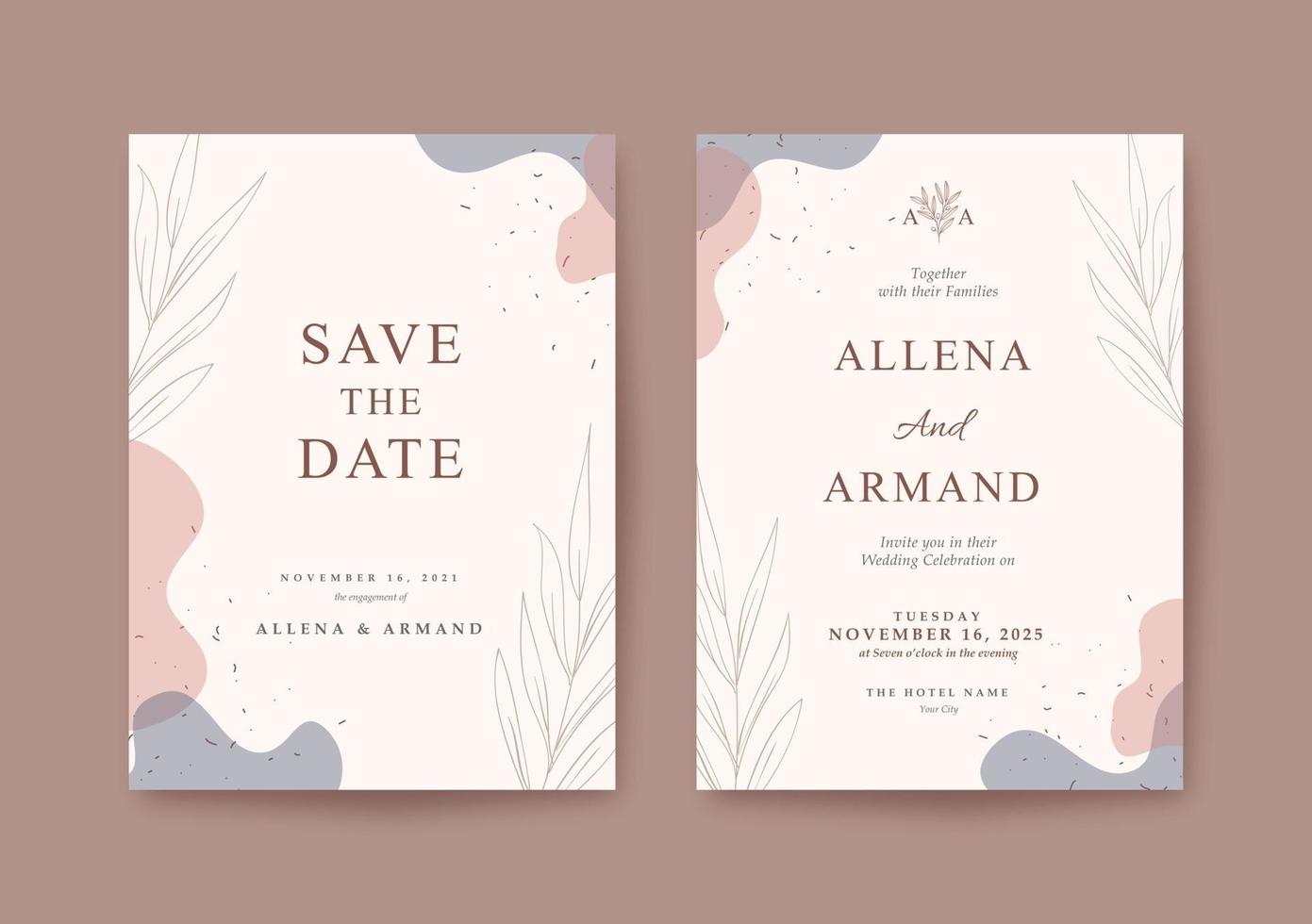 Hermoso romántico con plantilla de invitación de boda de colores vintage vector