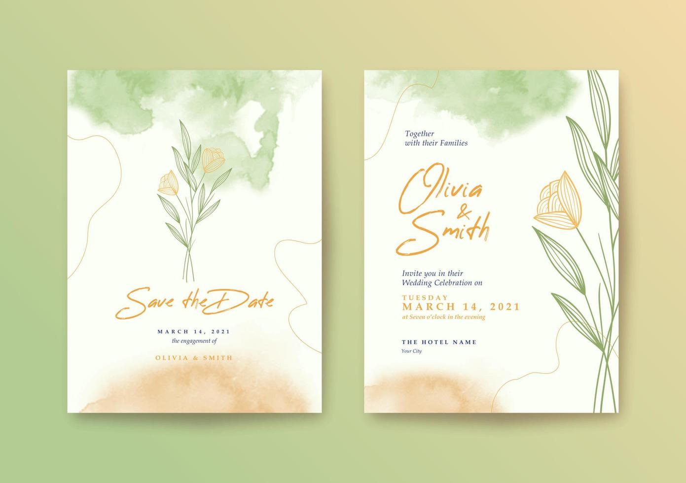 Beautiful and sweet wedding invitation set template vector