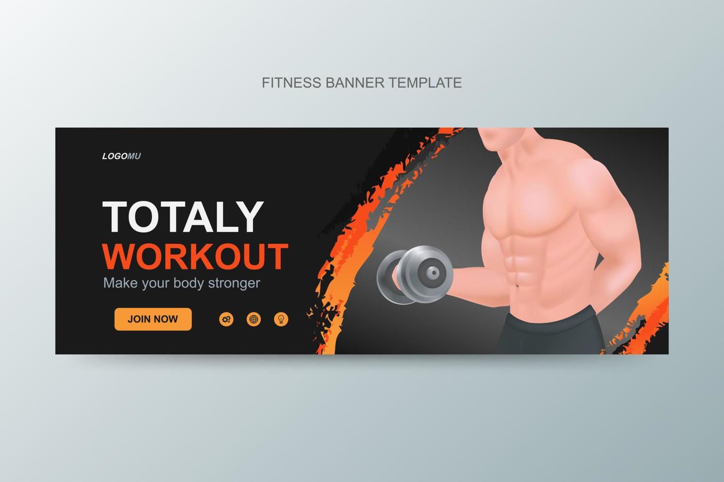 Banner ad template for gym. 3d illustration of strongman lifting barbell. Sports banner design vector