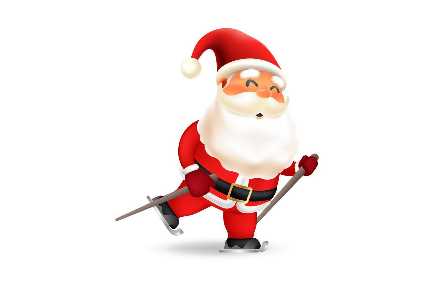 Santa Claus ice skiing 3D vector illustration. Merry Christmas and Happy New Year