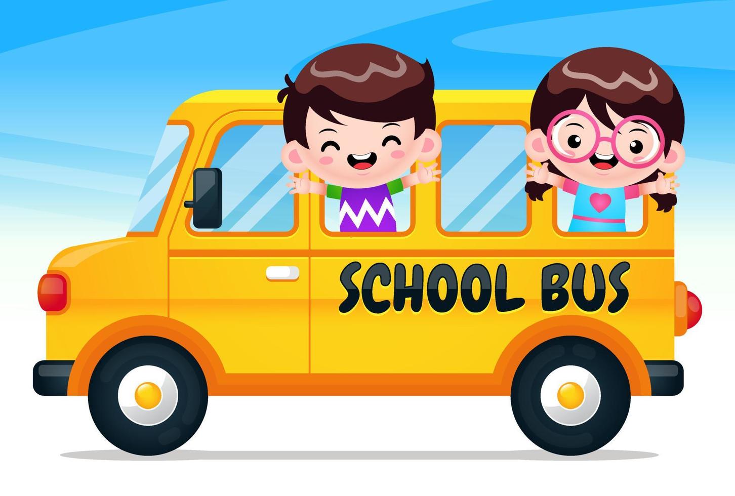 School Bus With Happy Kids vector