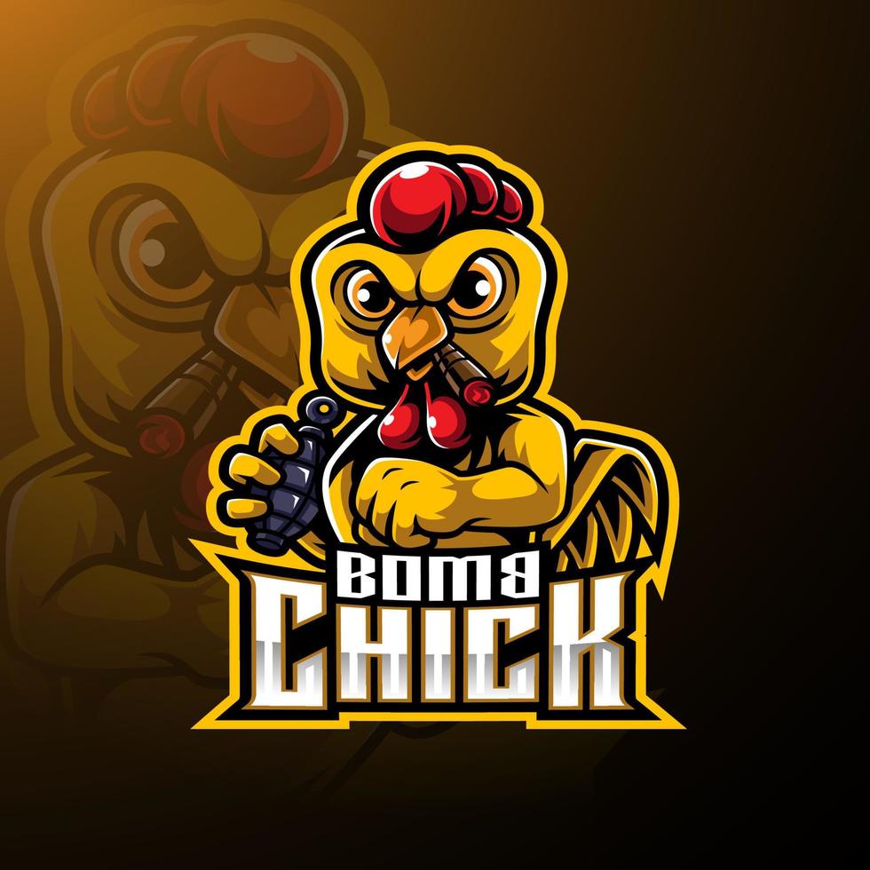 diseño de logotipo de mascota de esport de pollo enojado con bomba vector