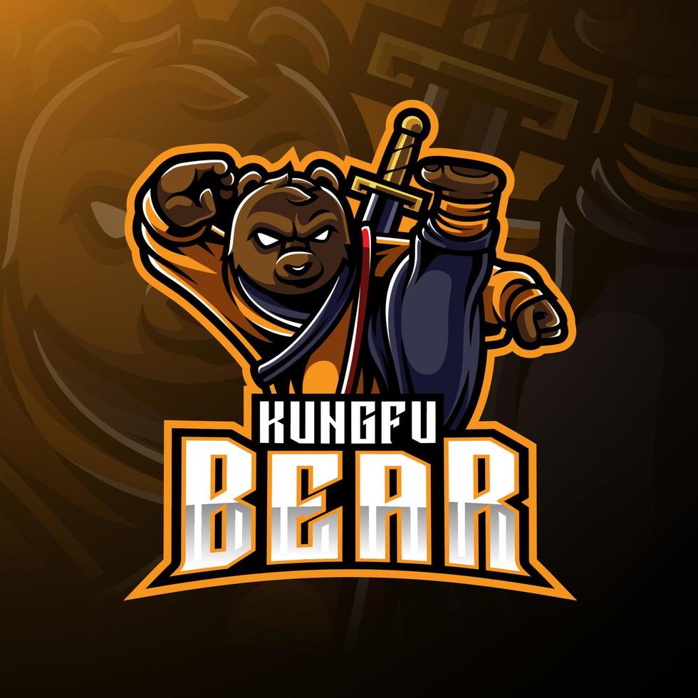 Kungfu bear mascot logo with a sword vector
