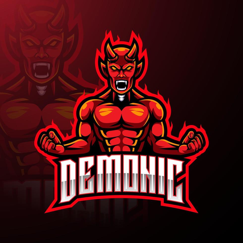 diseño del logotipo de la mascota del esport del diablo rojo enojado vector