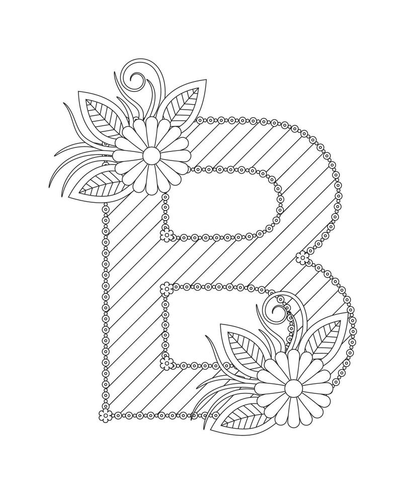 Alphabet coloring page with floral style. ABC coloring page - letter B vector