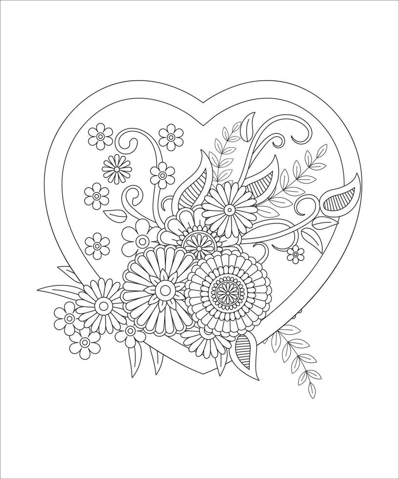 Flower pattern and hena drawing. Adult coloring page with flower vector