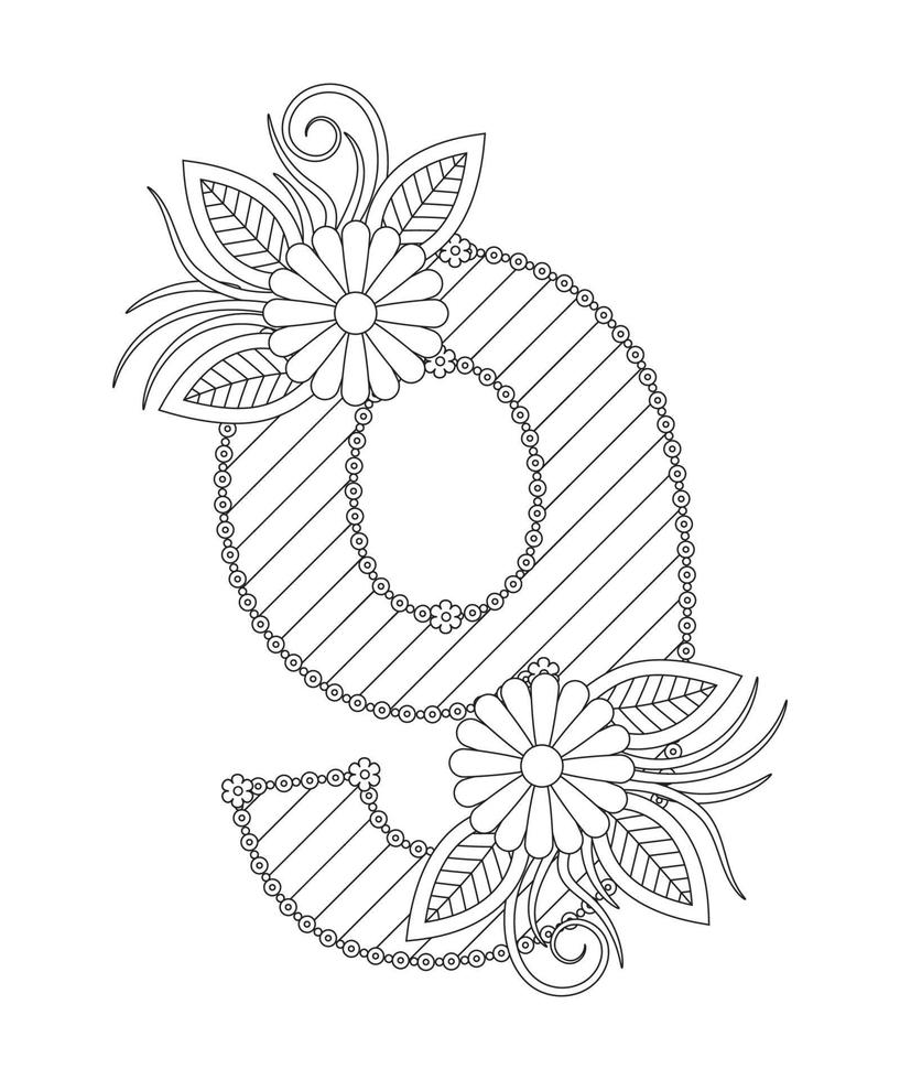 Number coloring page with floral style. 123 coloring page - number 5 vector