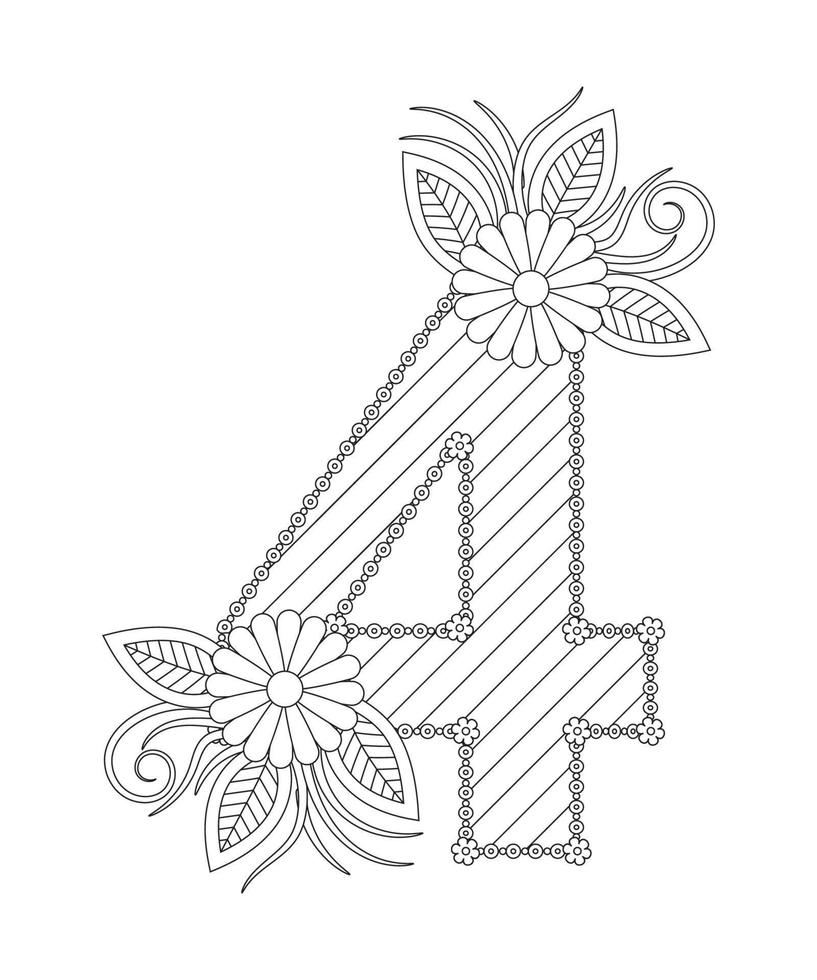 Number coloring page with floral style. 123 coloring page - number 5 vector