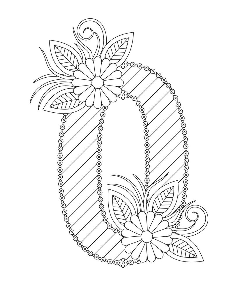 Number coloring page with floral style. 123 coloring page - number 5 vector