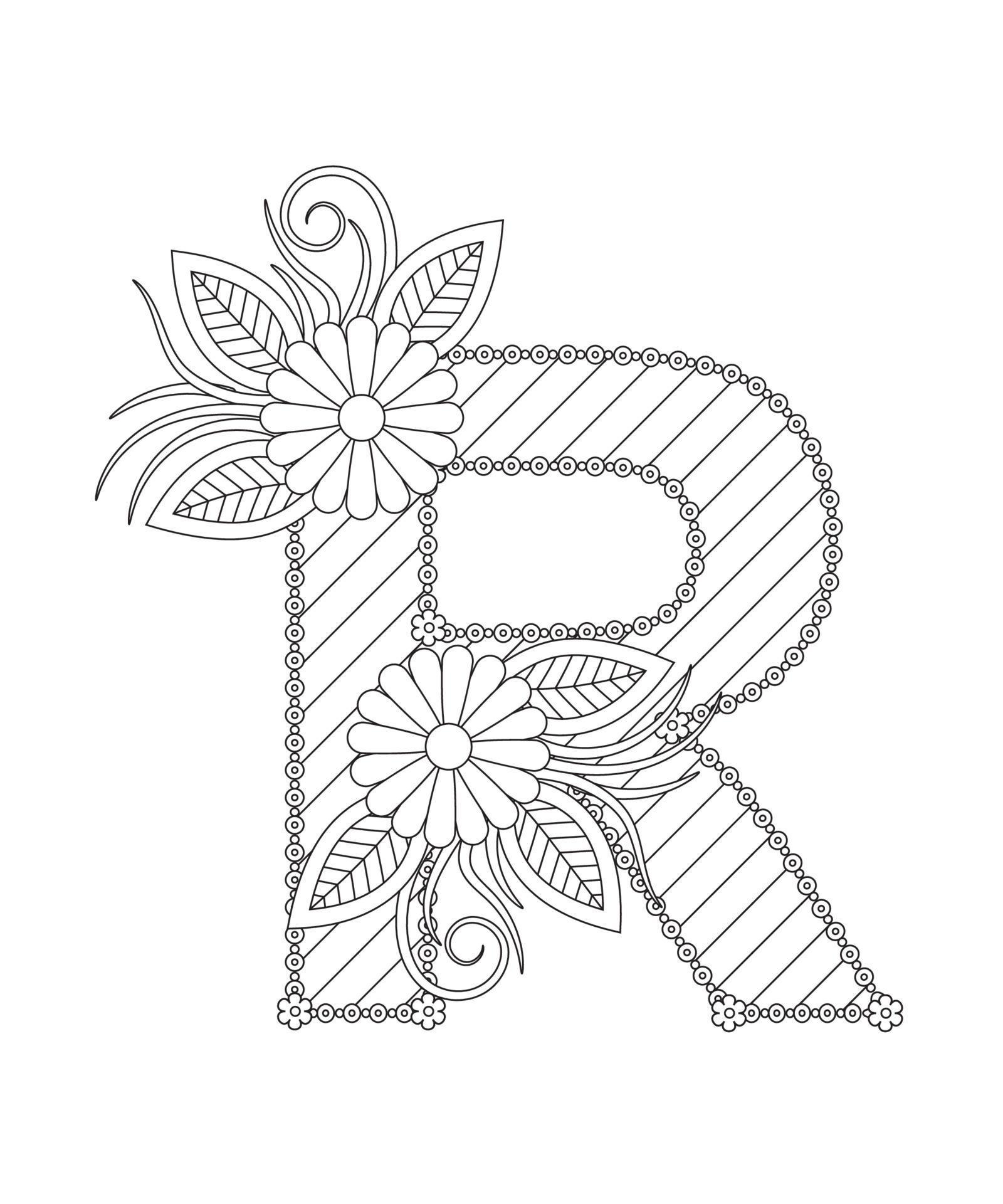 Alphabet coloring page with floral style. ABC coloring page ...