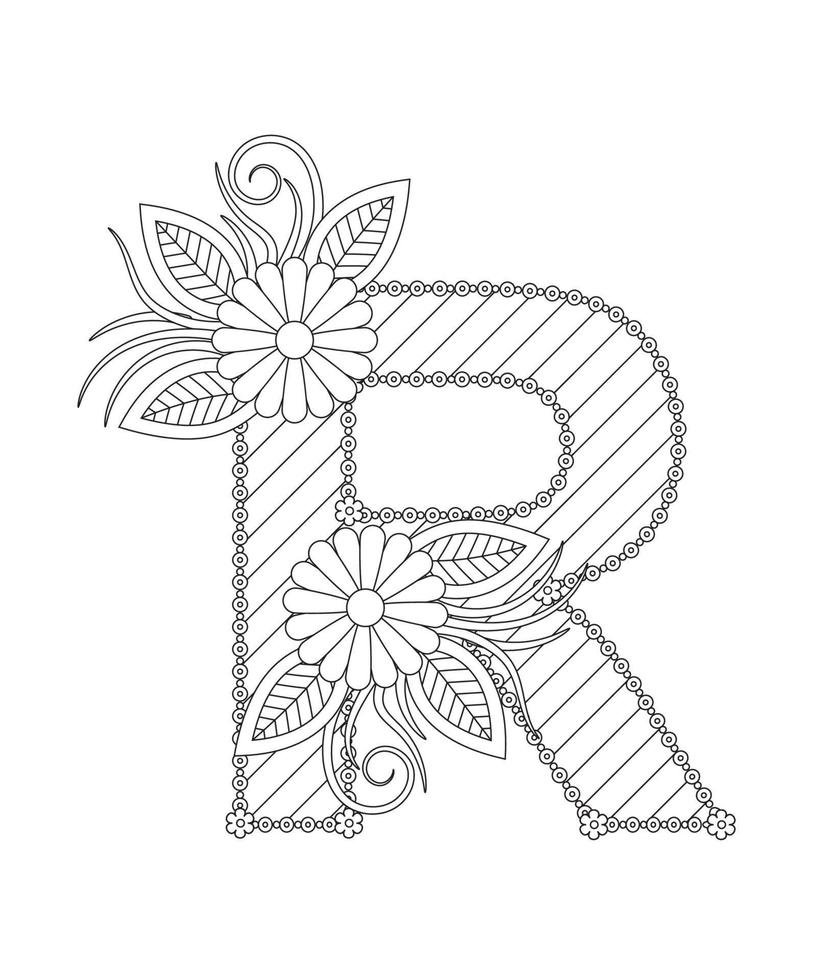 Alphabet coloring page with floral style. ABC coloring page ...