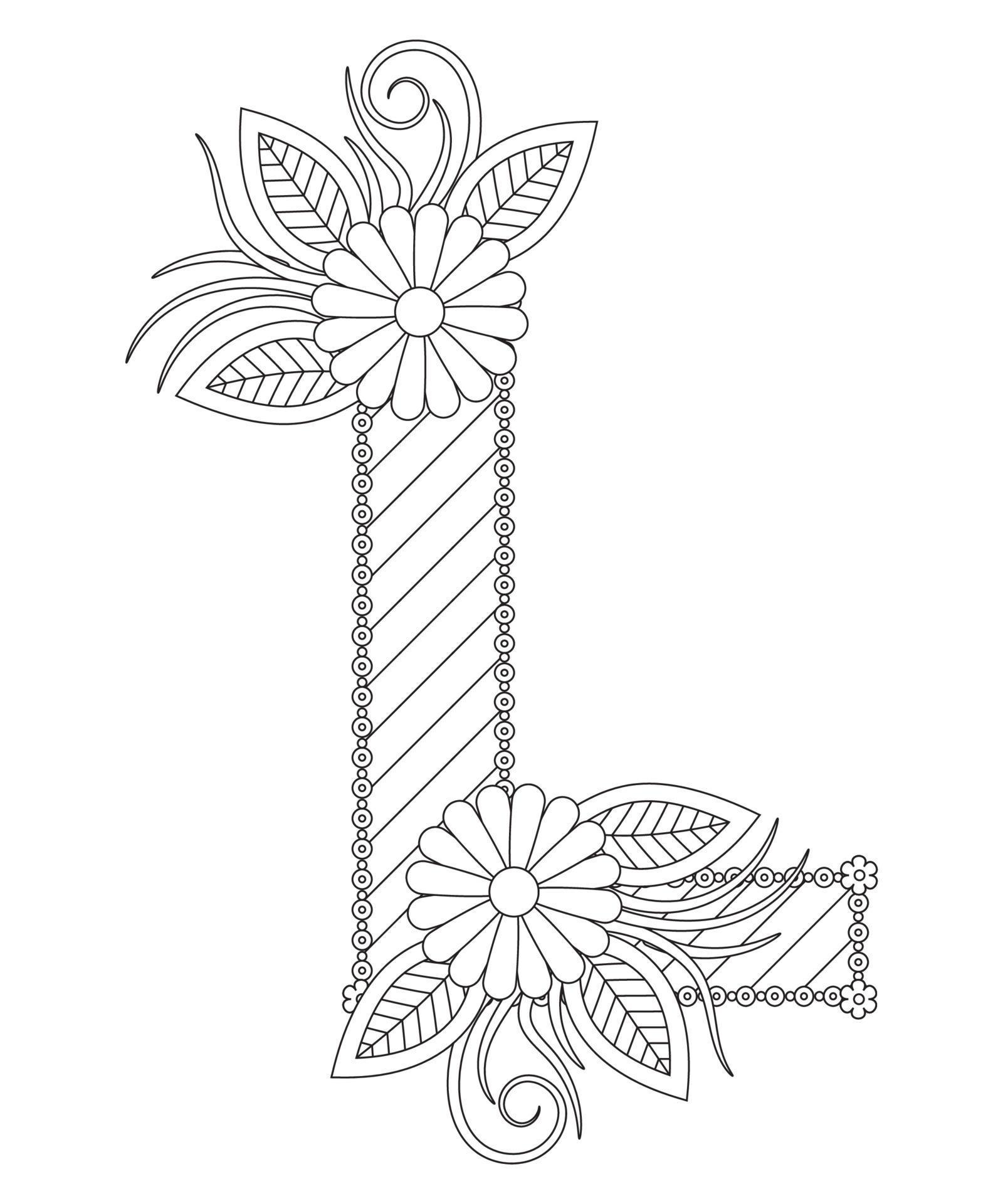 Alphabet coloring page with floral style. ABC coloring page ...