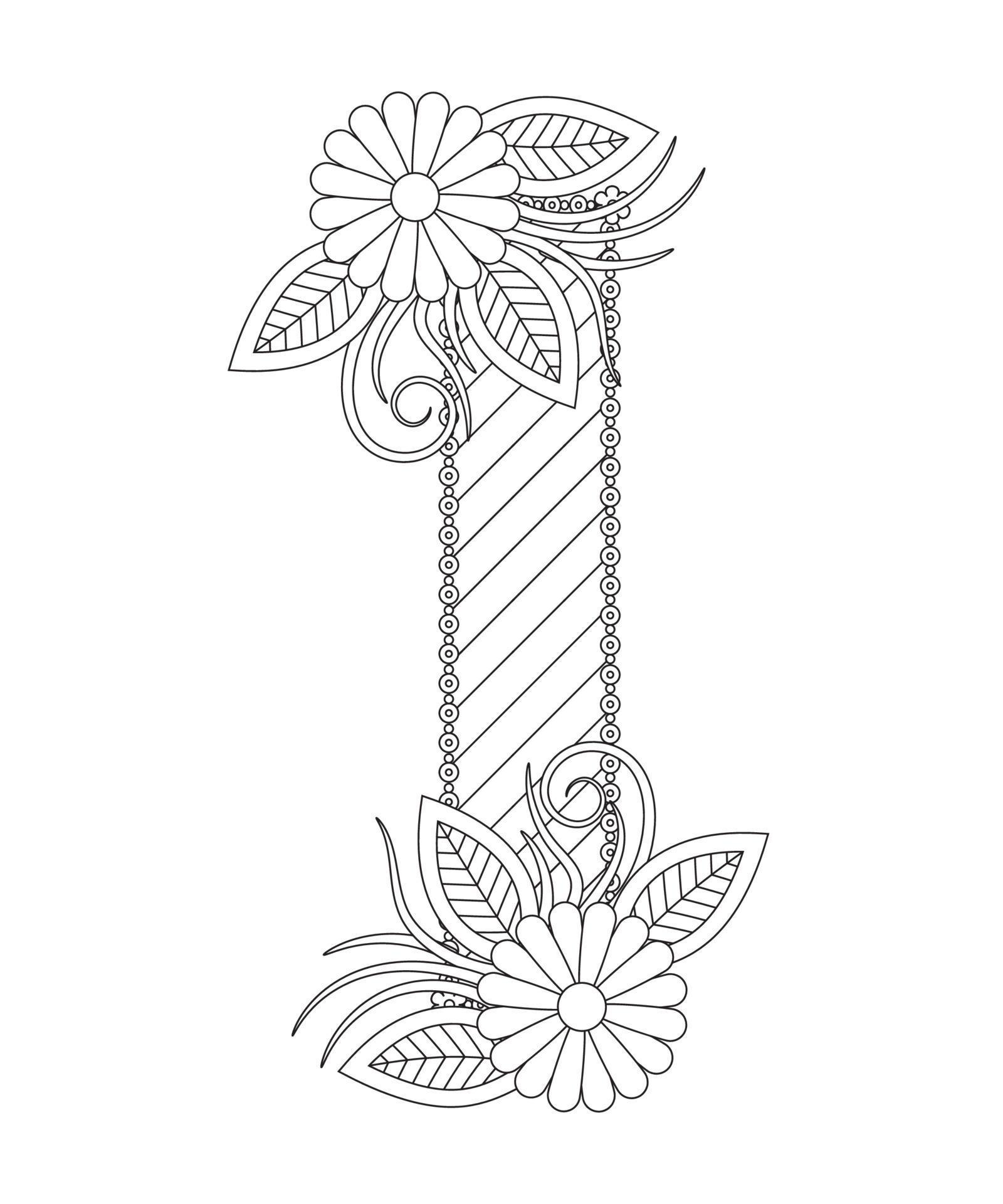 Alphabet coloring page with floral style. ABC coloring page ...