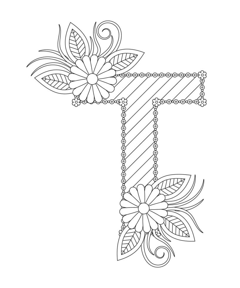 Alphabet Coloring Page With Floral Style ABC Coloring Page Letter T alphabet-coloring-page-with-floral-style-abc-coloring-page-letter-t