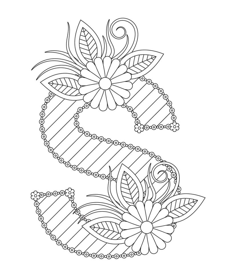 Alphabet coloring page with floral style. ABC coloring page - letter S vector