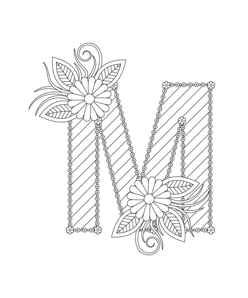 Alphabet coloring page with floral style. ABC coloring page Alphabet coloring page with floral style. ABC coloring page