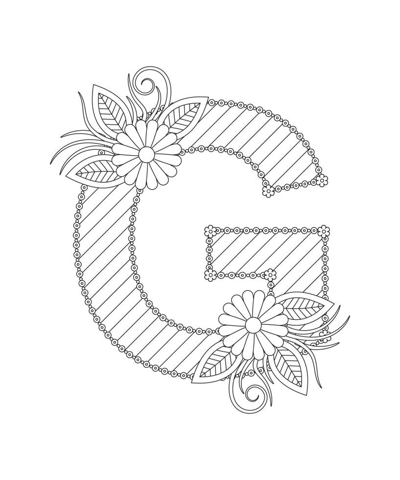 Página para colorear alfabeto con estilo floral. abc página para colorear - letra g vector