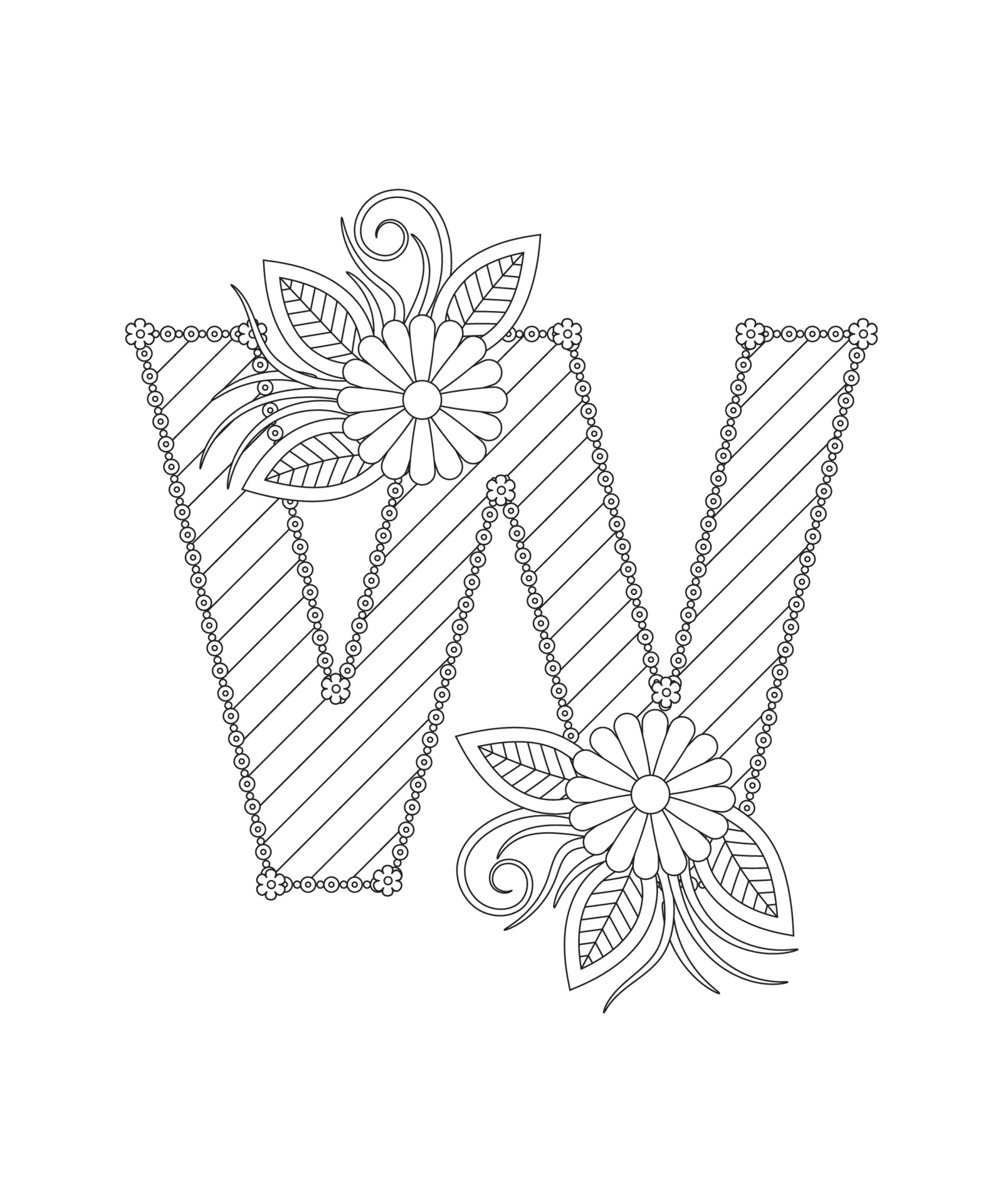 Letter W Coloring Page - Alphabet Coloring Page With Floral Style Abc Coloring Page Letter W Free Vector