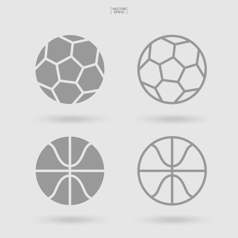 conjunto de icono de pelota deportiva. fútbol fútbol y baloncesto signo y símbolo. icono plano simple para sitio web o aplicación móvil. vector. vector