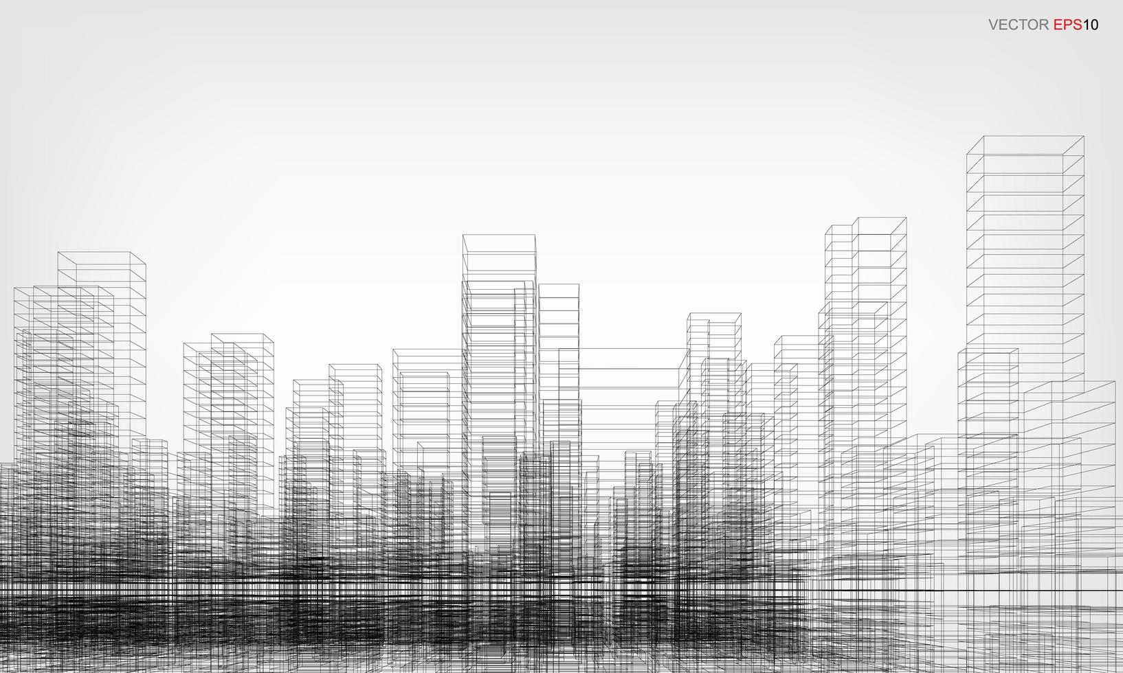 Wireframe city background. Perspective 3D render of building wireframe. Vector. vector