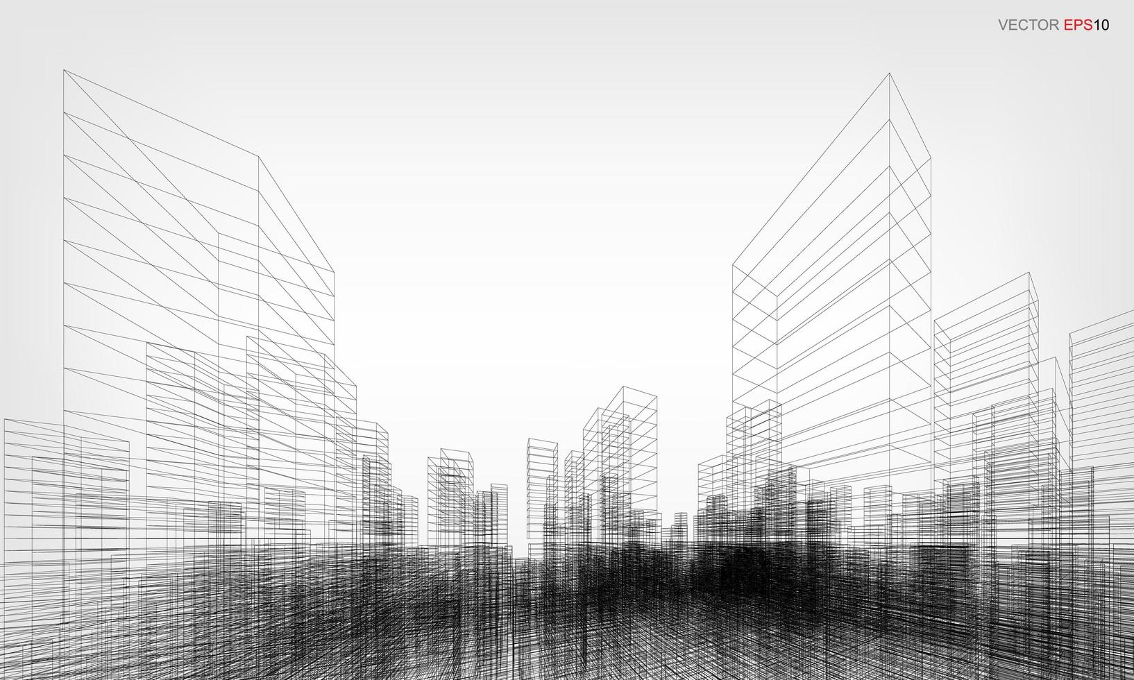 Wireframe city background. Perspective 3D render of building wireframe. Vector. vector