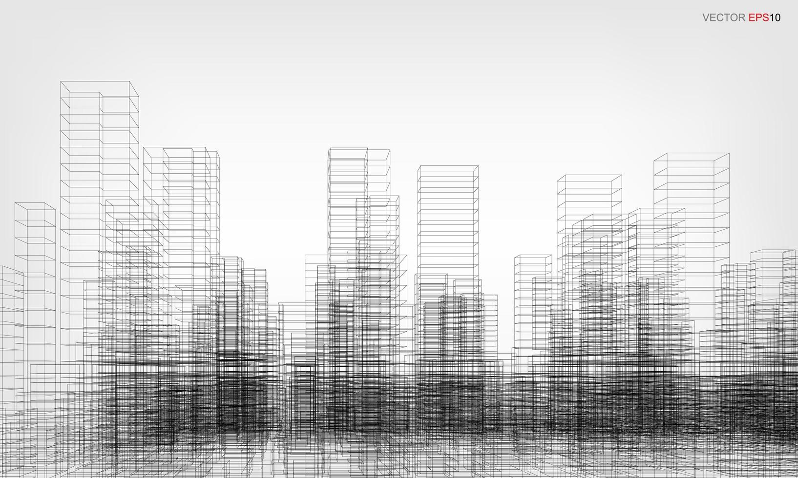 Wireframe city background. Perspective 3D render of building wireframe. Vector. vector