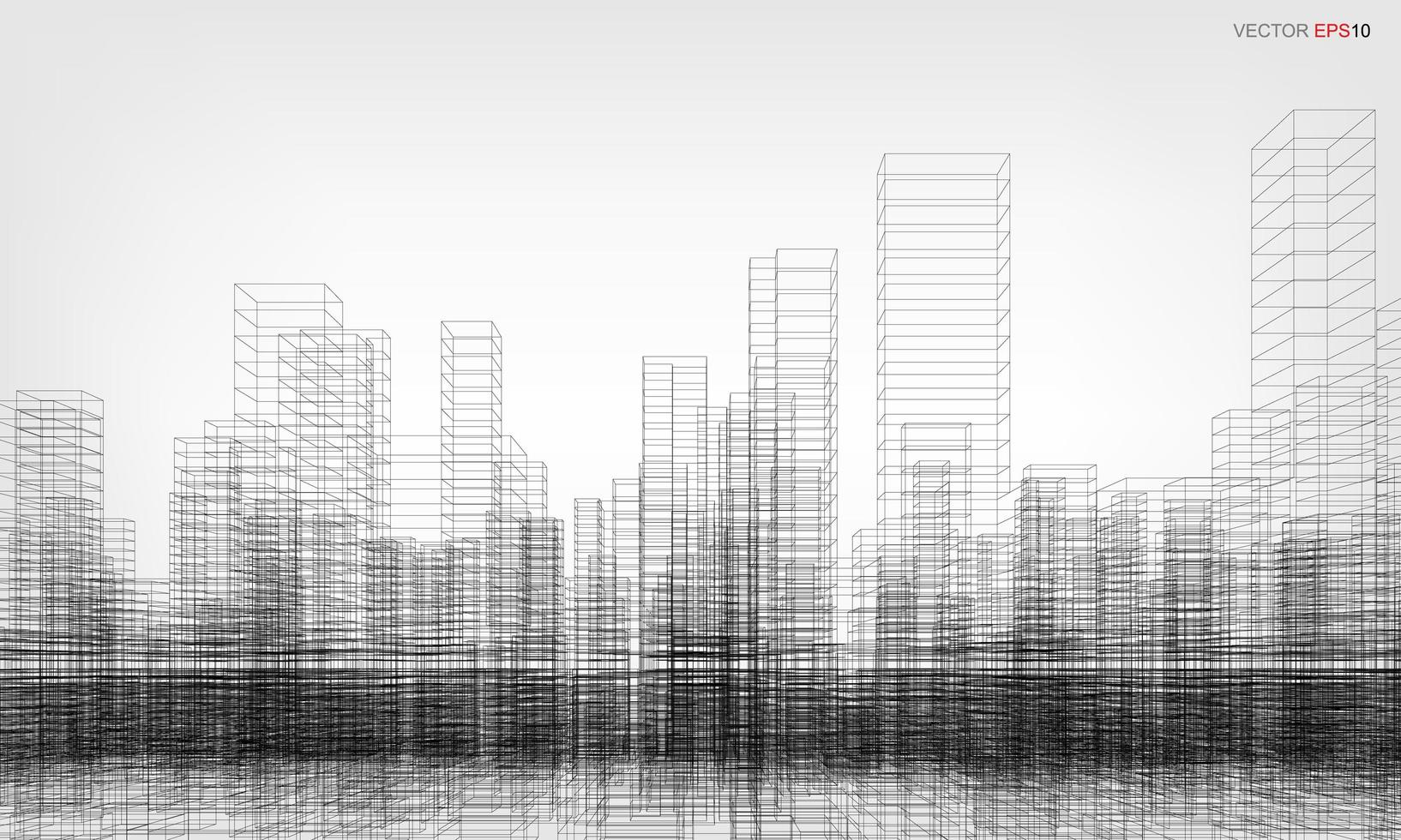 Wireframe city background. Perspective 3D render of building wireframe. Vector. vector