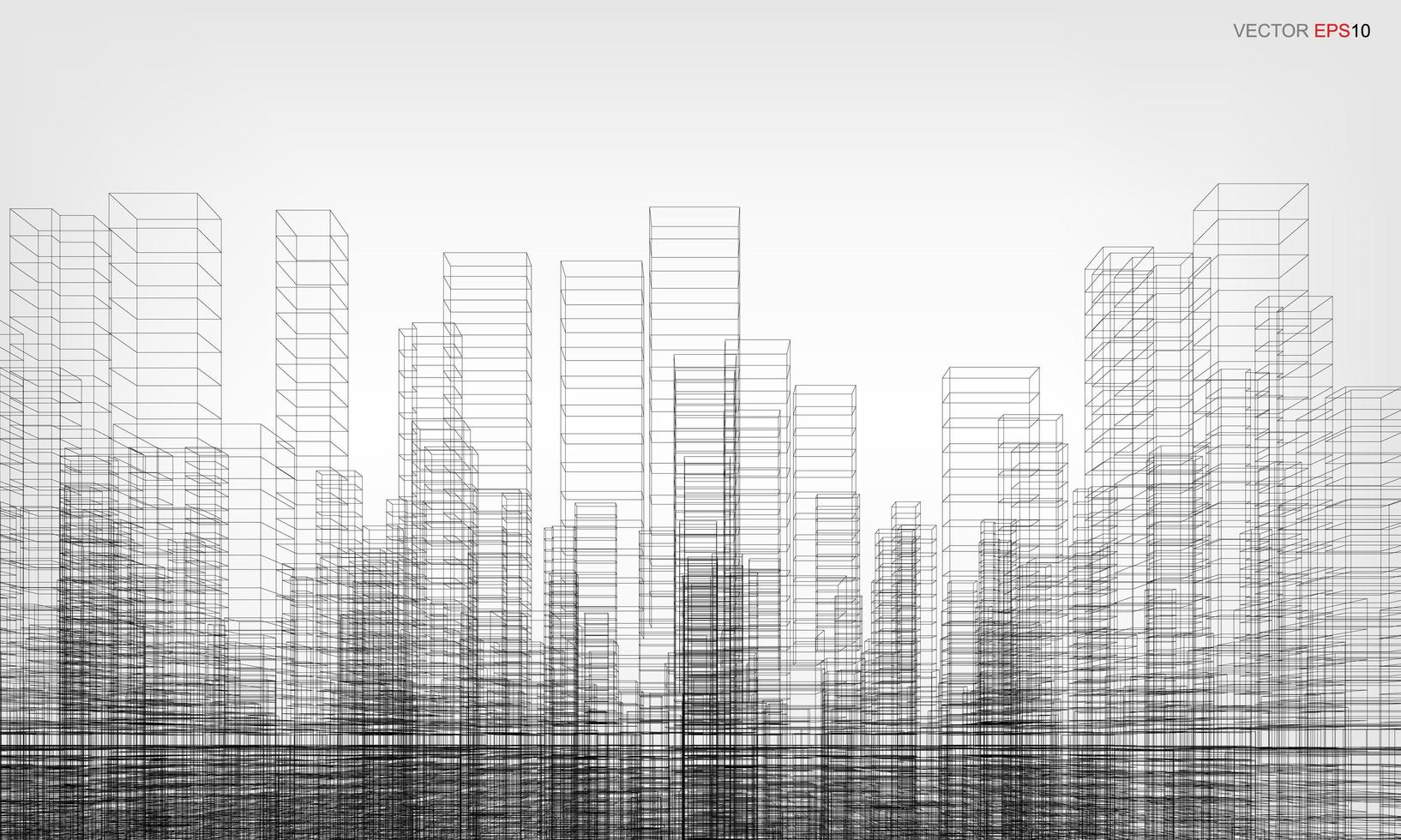 Wireframe city background. Perspective 3D render of building wireframe. Vector. vector