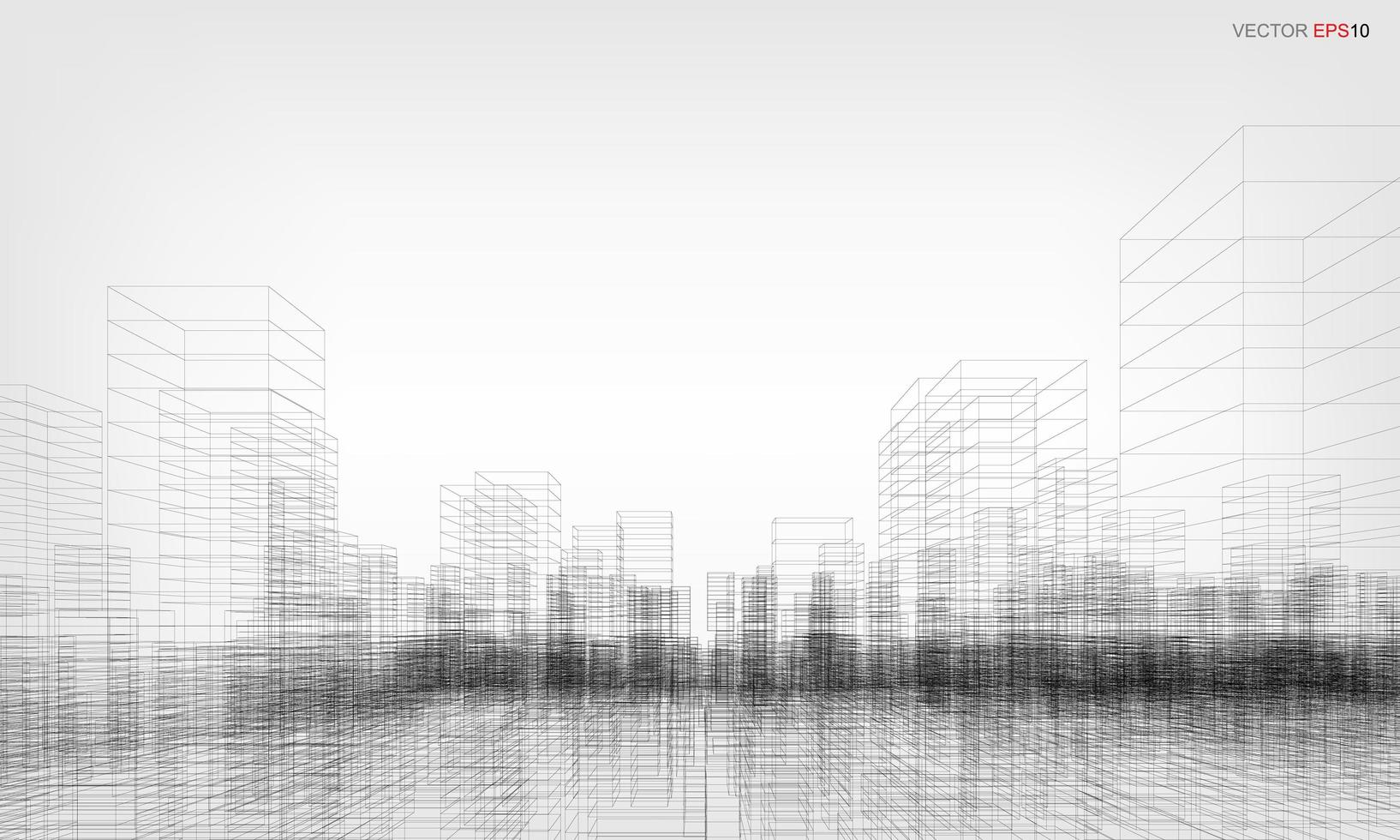 Wireframe city background. Perspective 3D render of building wireframe. Vector. vector