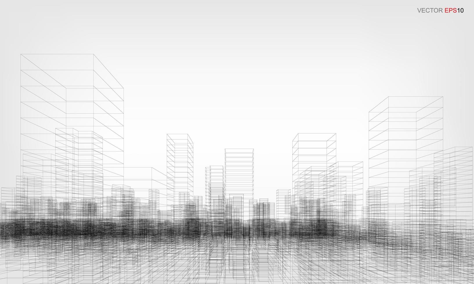 Wireframe city background. Perspective 3D render of building wireframe. Vector. vector