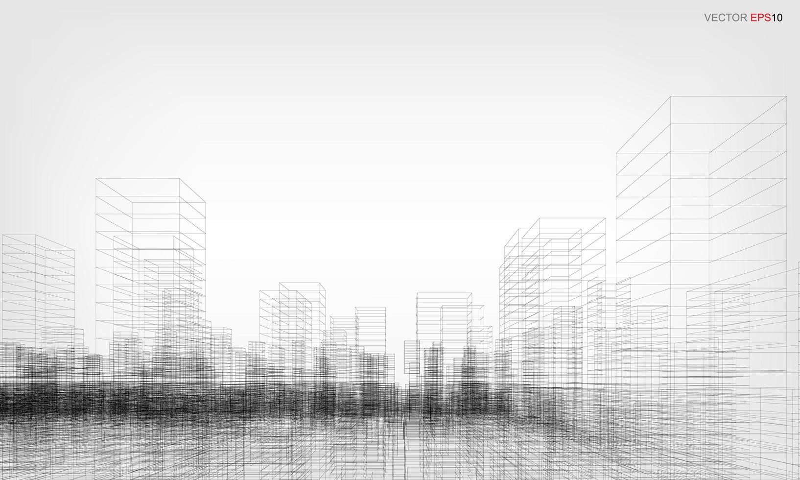 Wireframe city background. Perspective 3D render of building wireframe. Vector. vector