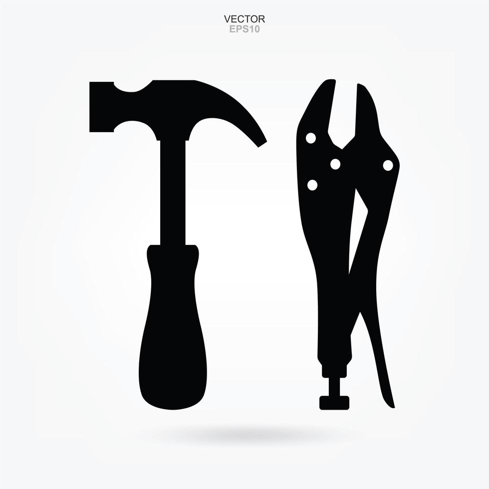 Hammer and Pliers wrench icon. Craftsman tool sign and symbol. Vector. vector