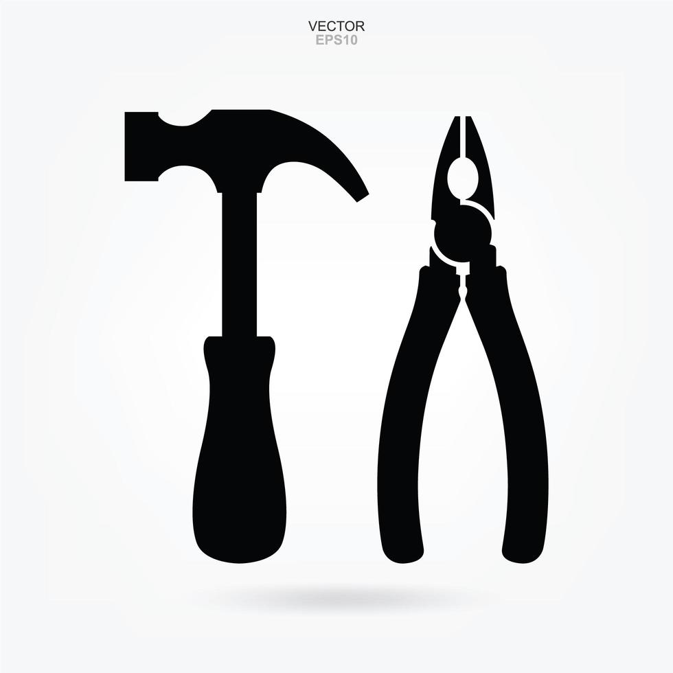 Hammer and Pliers wrench icon. Craftsman tool sign and symbol. Vector. vector