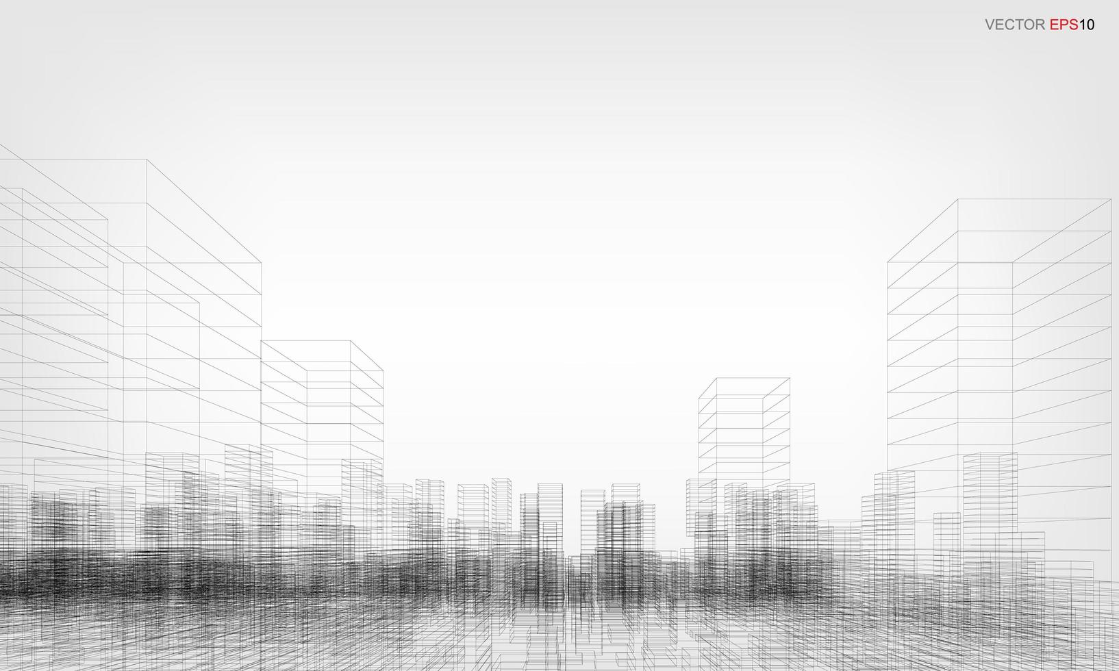 Wireframe city background. Perspective 3D render of building wireframe. Vector. vector