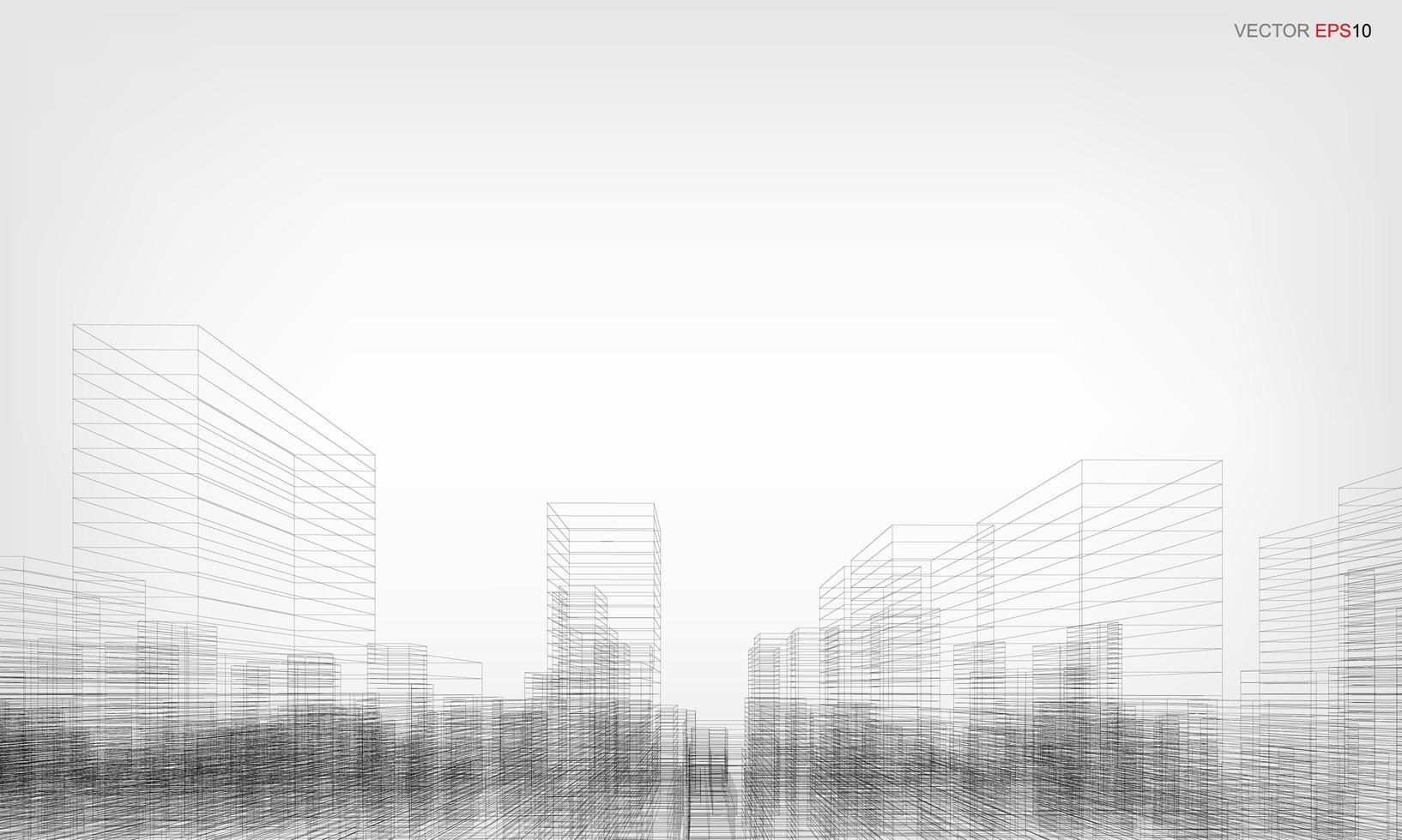 Wireframe city background. Perspective 3D render of building wireframe. Vector. vector