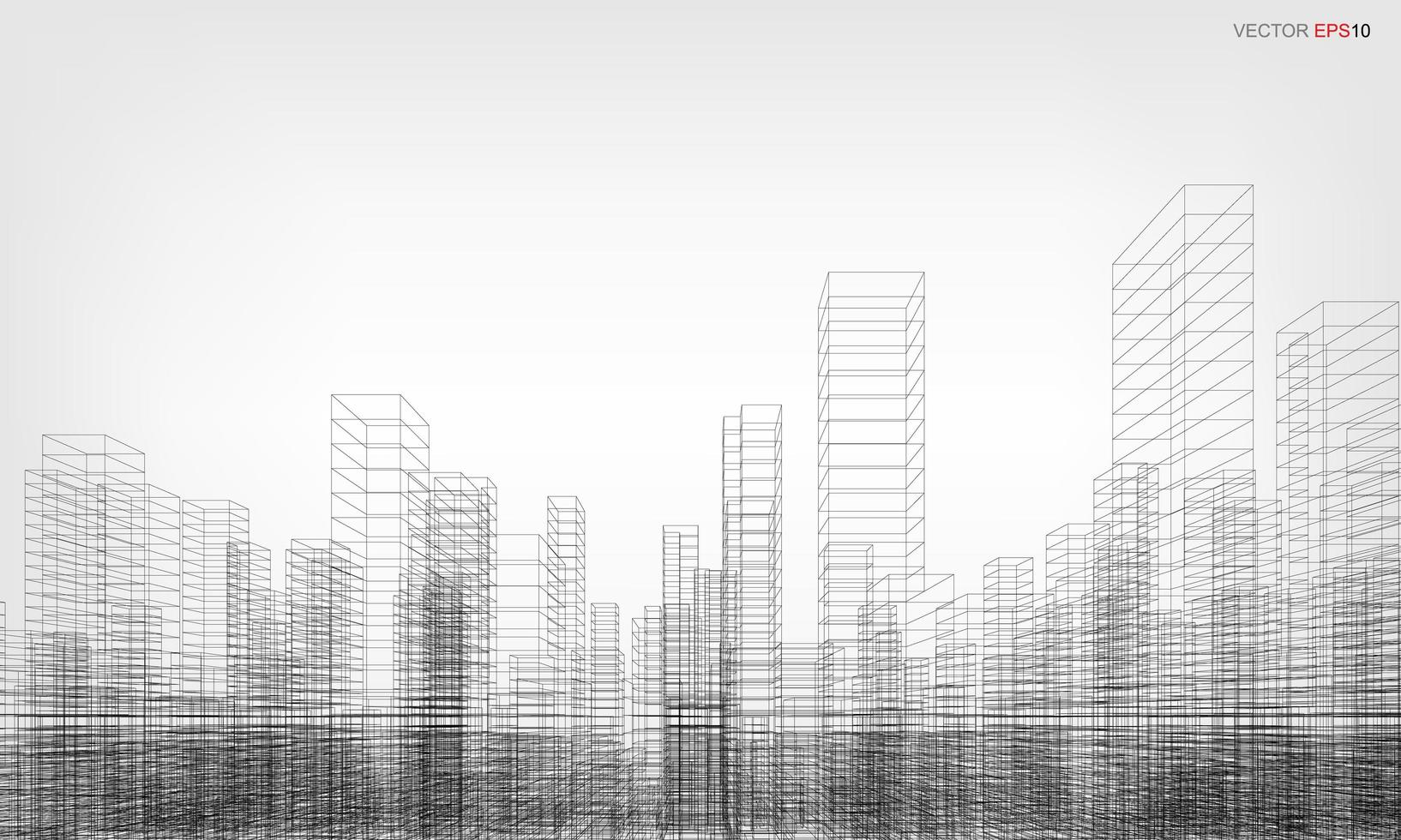 Wireframe city background. Perspective 3D render of building wireframe. Vector. vector