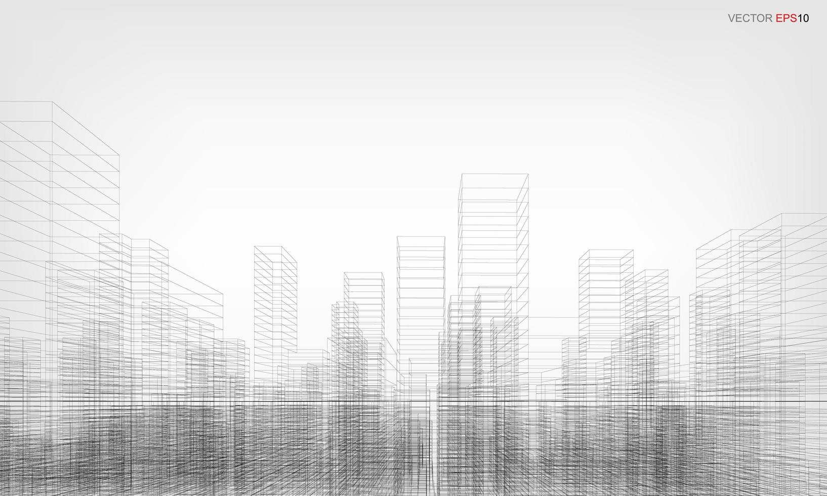 Wireframe city background. Perspective 3D render of building wireframe. Vector. vector