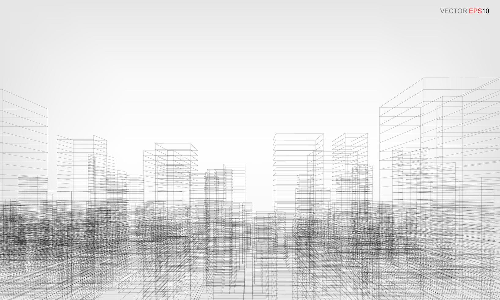 Wireframe city background. Perspective 3D render of building wireframe. Vector. vector