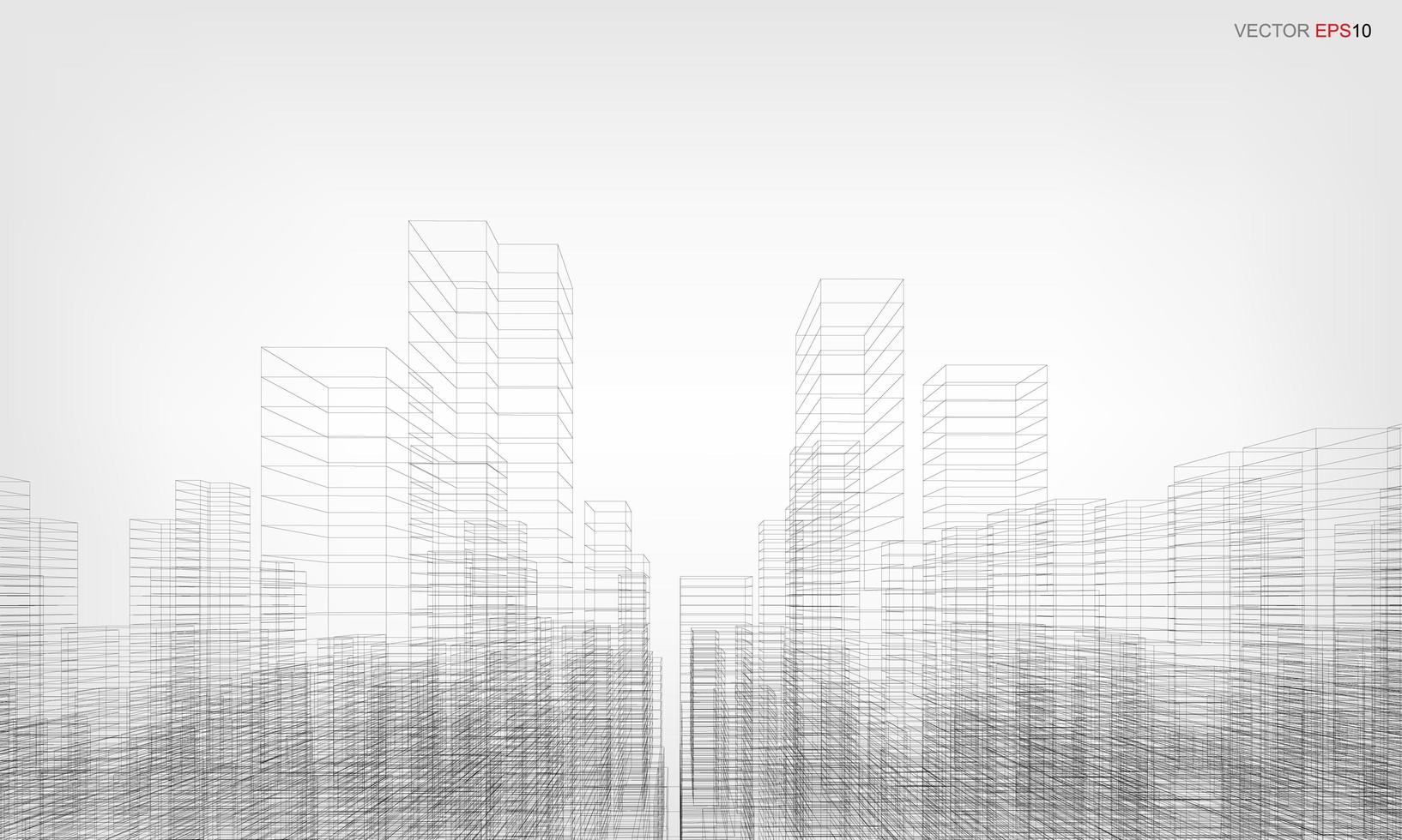 Wireframe city background. Perspective 3D render of building wireframe. Vector. vector