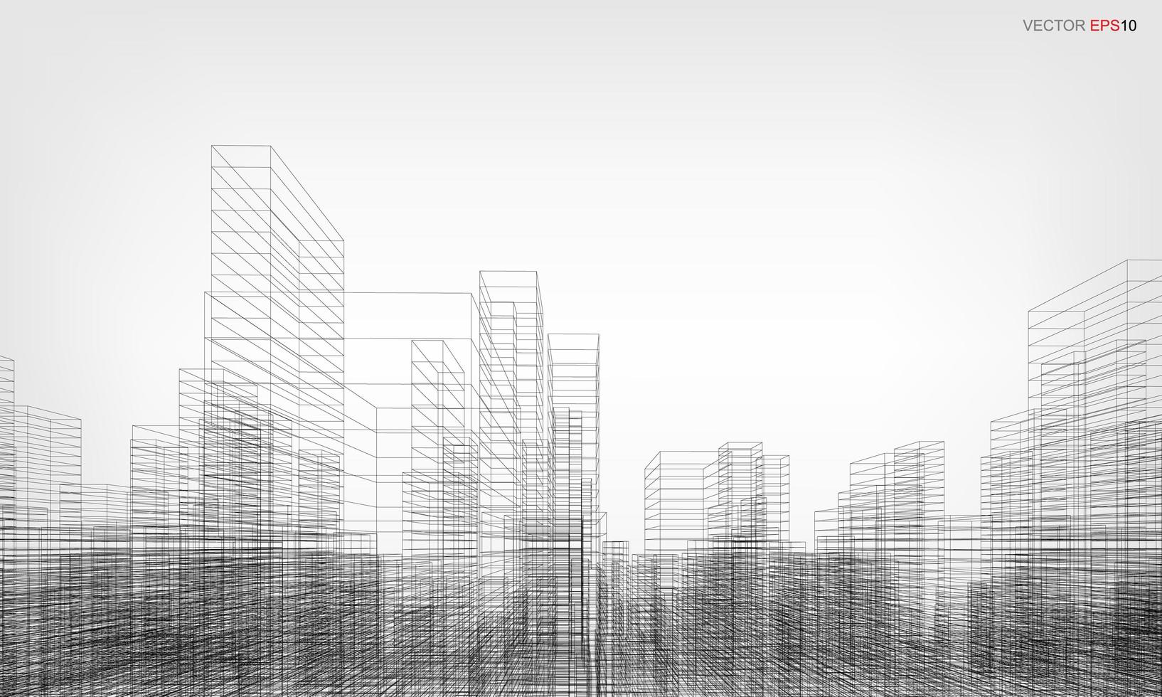 Wireframe city background. Perspective 3D render of building wireframe. Vector. vector